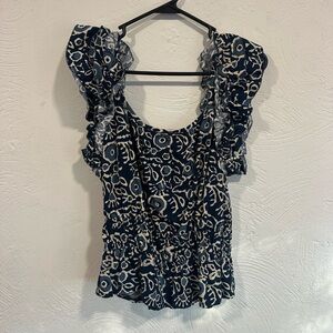 Blue Flutter Sleeve Top